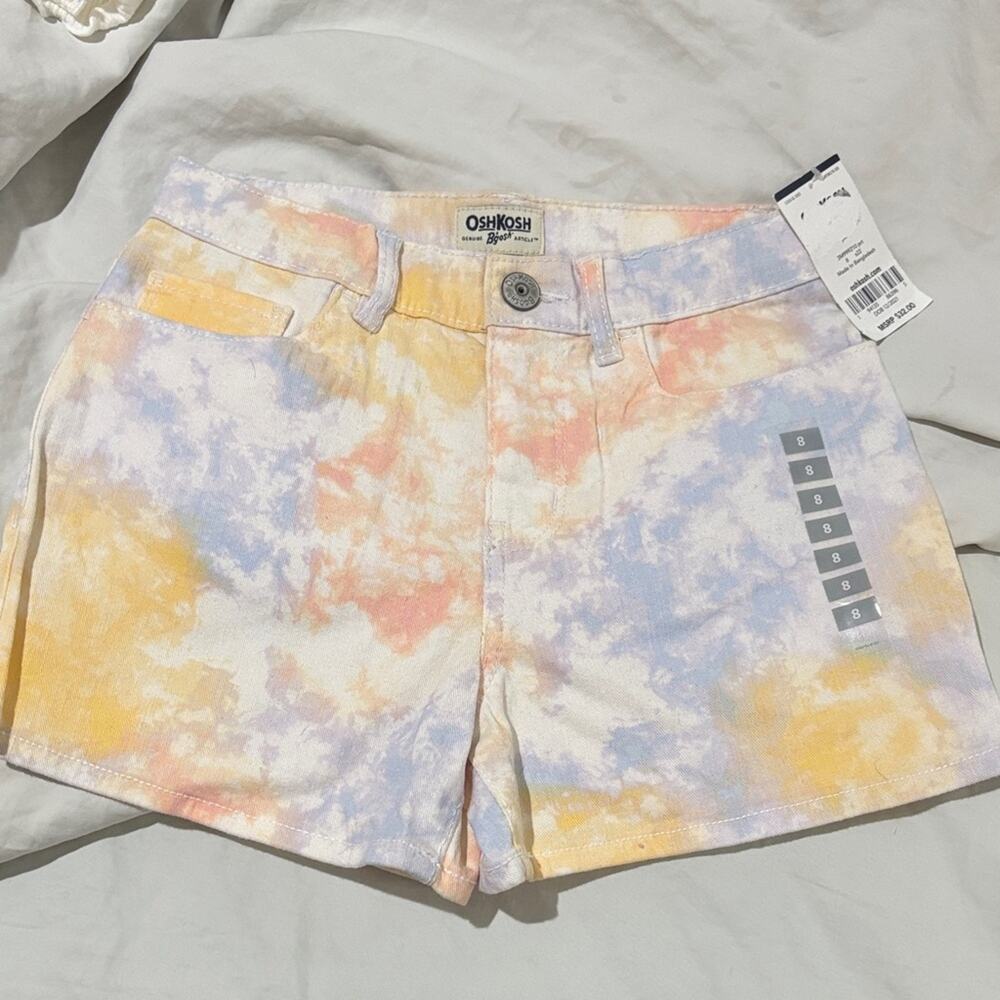 OshKosh B'gosh 8 Pastel Tie-Dye Jean Shorts cotton spandex blend nwt